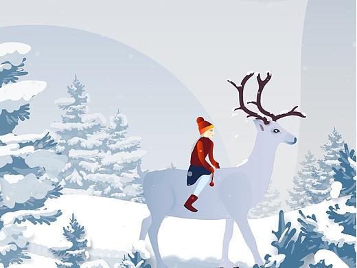 冬雪骑鹿插画