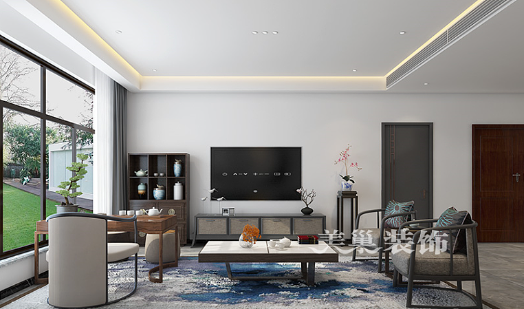 郑州北龙湖装修建业海马九如府260平复式装修新中式风