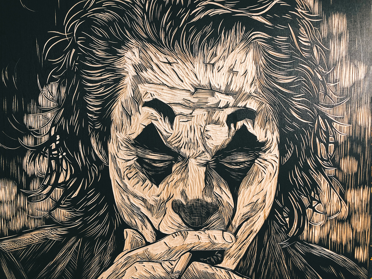 新作品来啦手工雕刻黑白木刻版画小丑