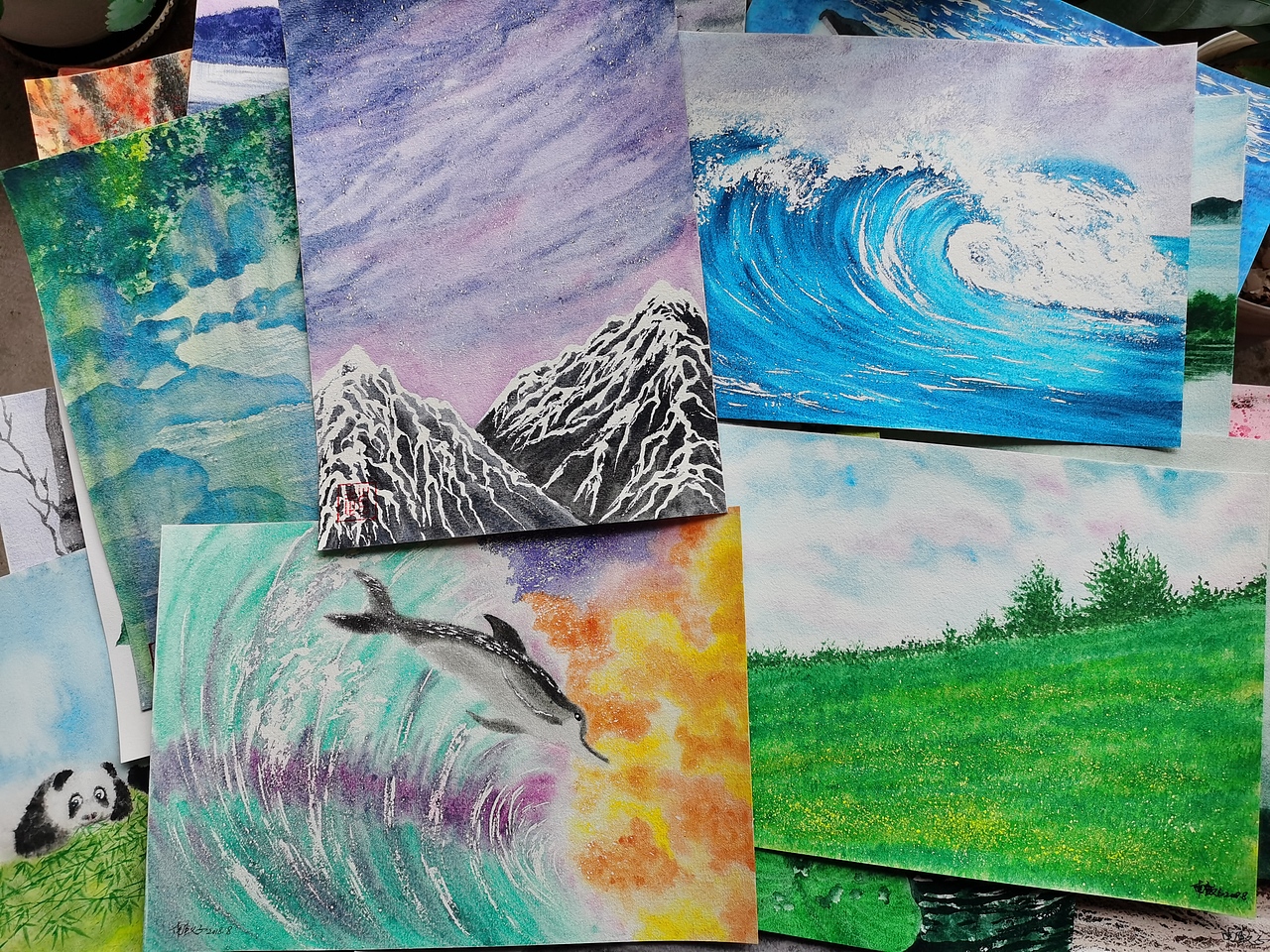 这两年画的水彩，几百张了吧