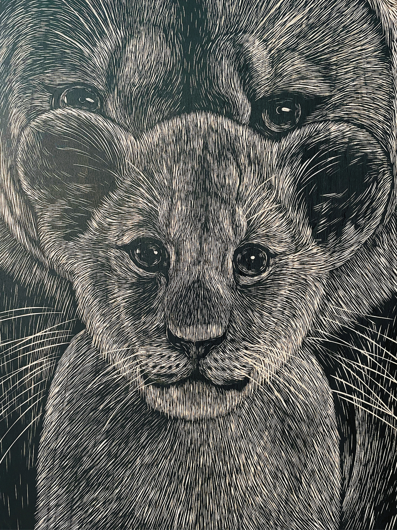 手工雕刻·狮子·木刻版画