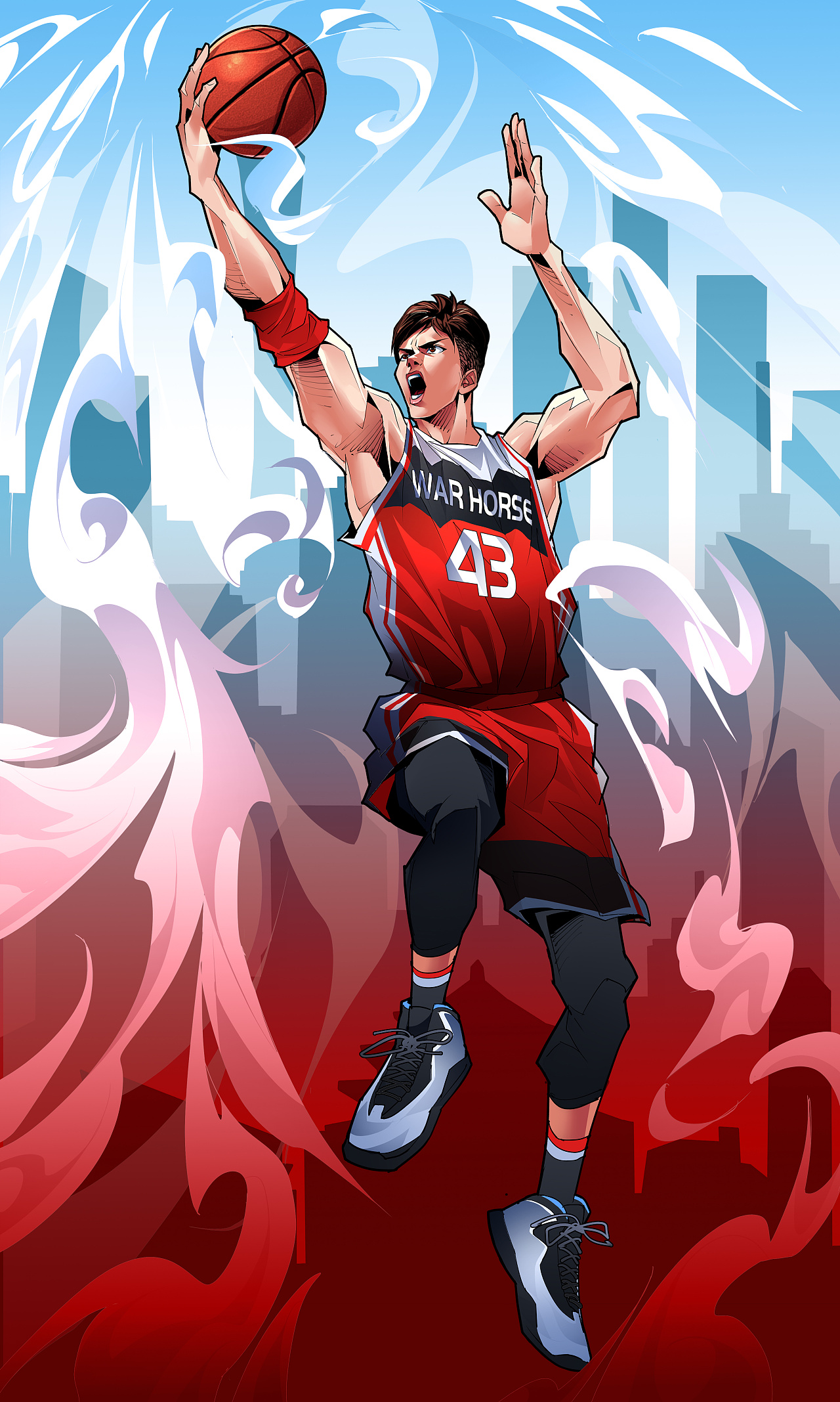 战马战码之王接头篮球插画 街球美漫写实