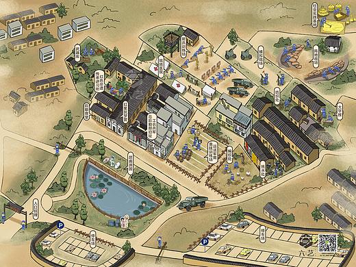 红军基地手绘地图漫画插画导览牌旅游景区