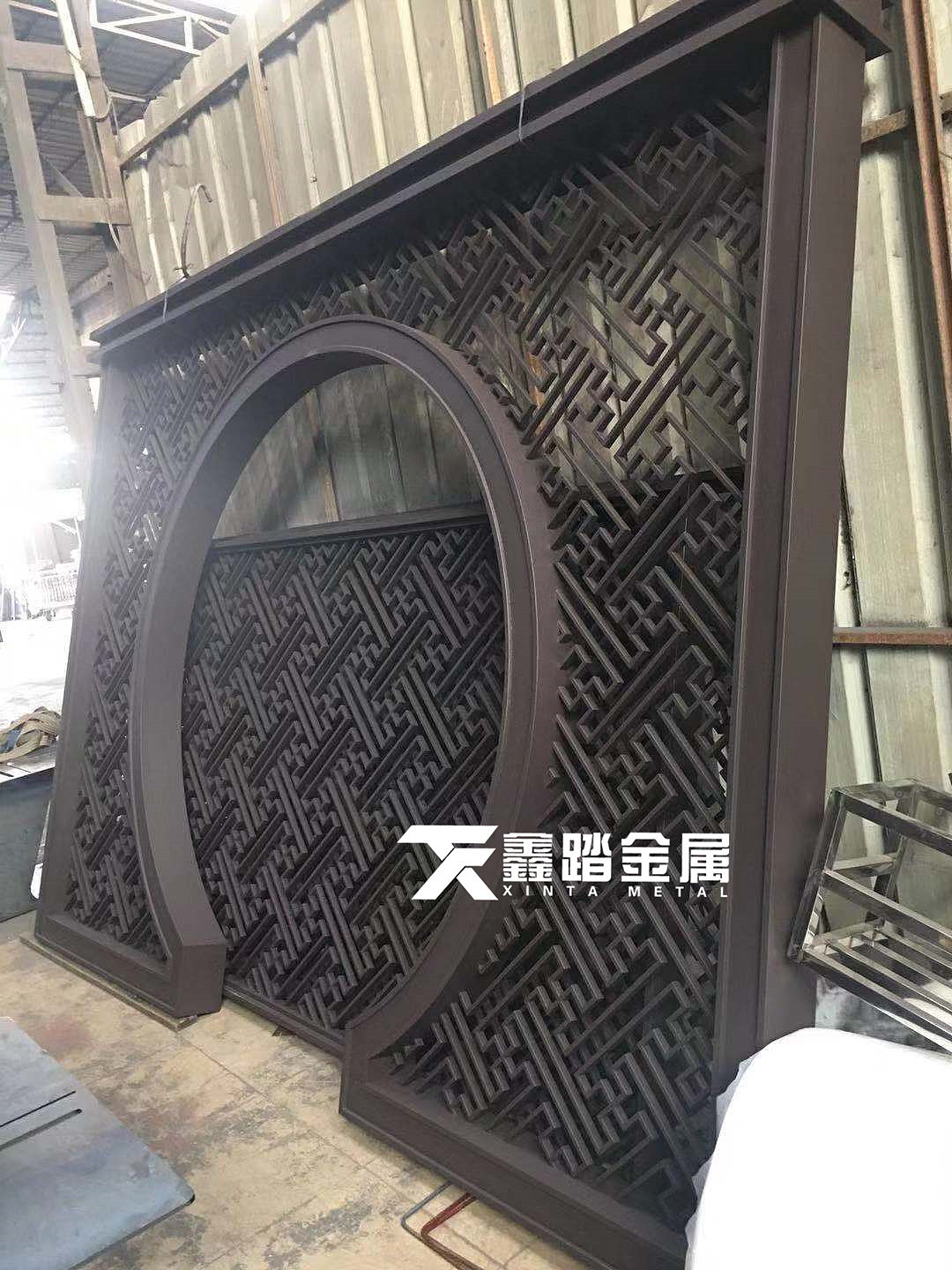 中式红古铜不锈钢屏风 售楼部万字格不锈钢隔断