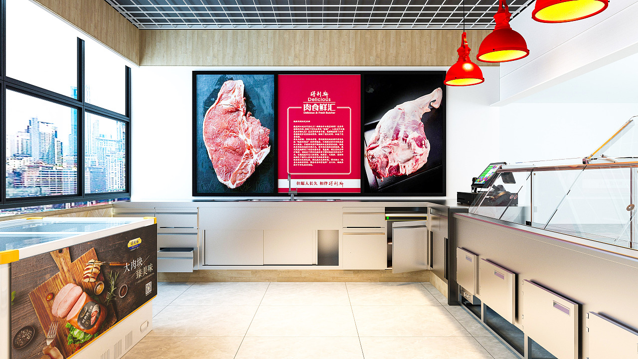 超市猪肉台背景墙图片图片