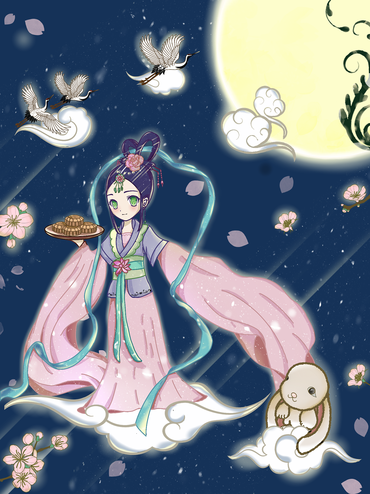 收藏 圆月蝴蝶翩翩,暗夜手持镰刀的可爱小萝莉 收藏 中秋嫦娥奔月