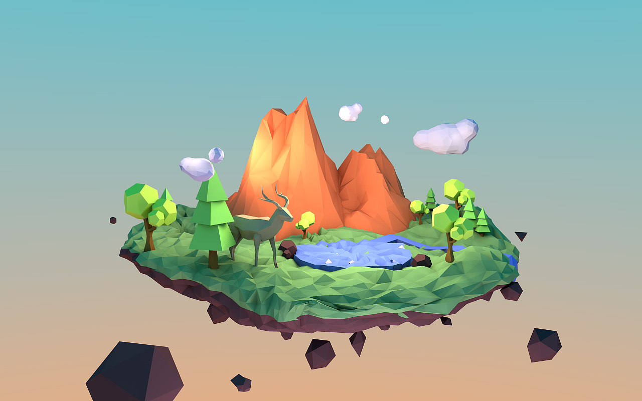 多边小岛-c4d临摹练习|三维|场景|凉白开太凉 - 原创作品 - 站酷