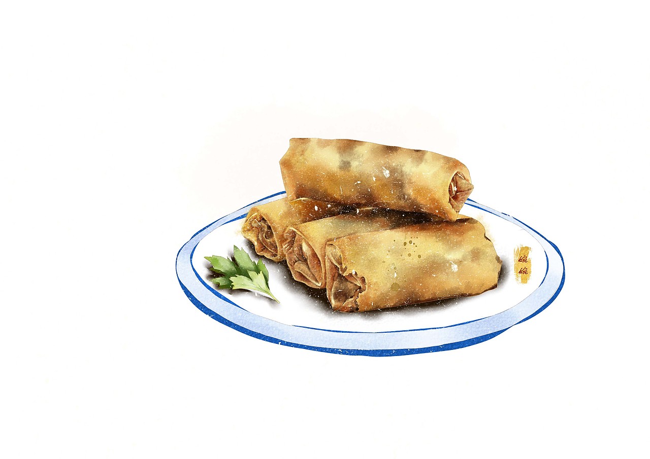 插画美食春卷