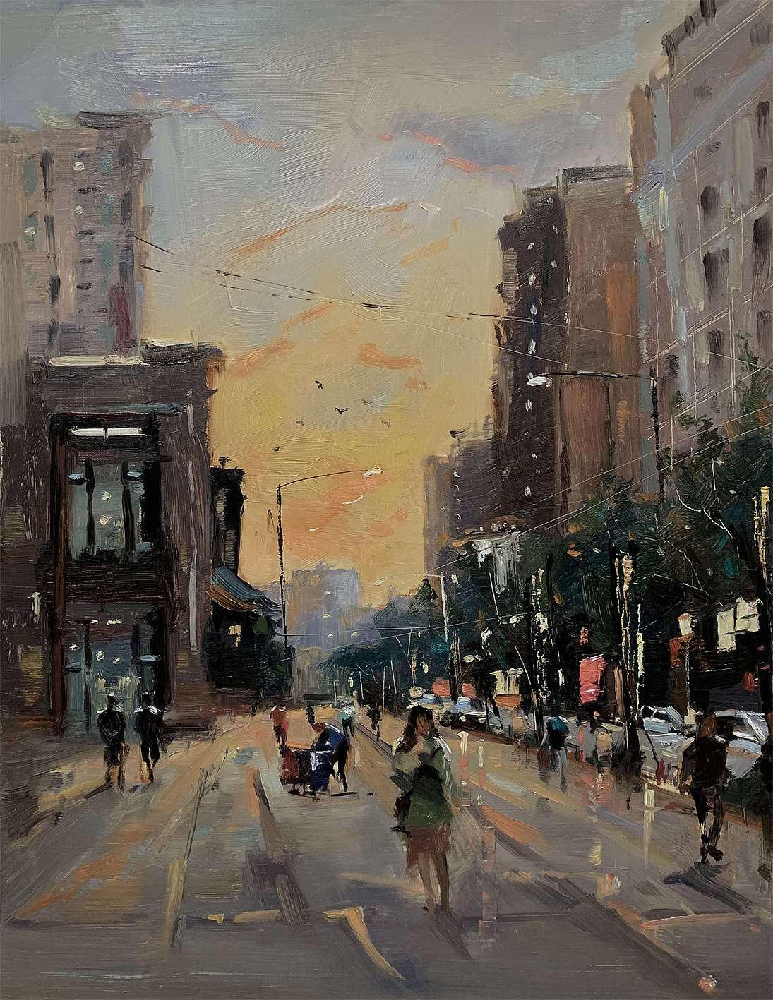 夏宇航油画《校园后街的黄昏》