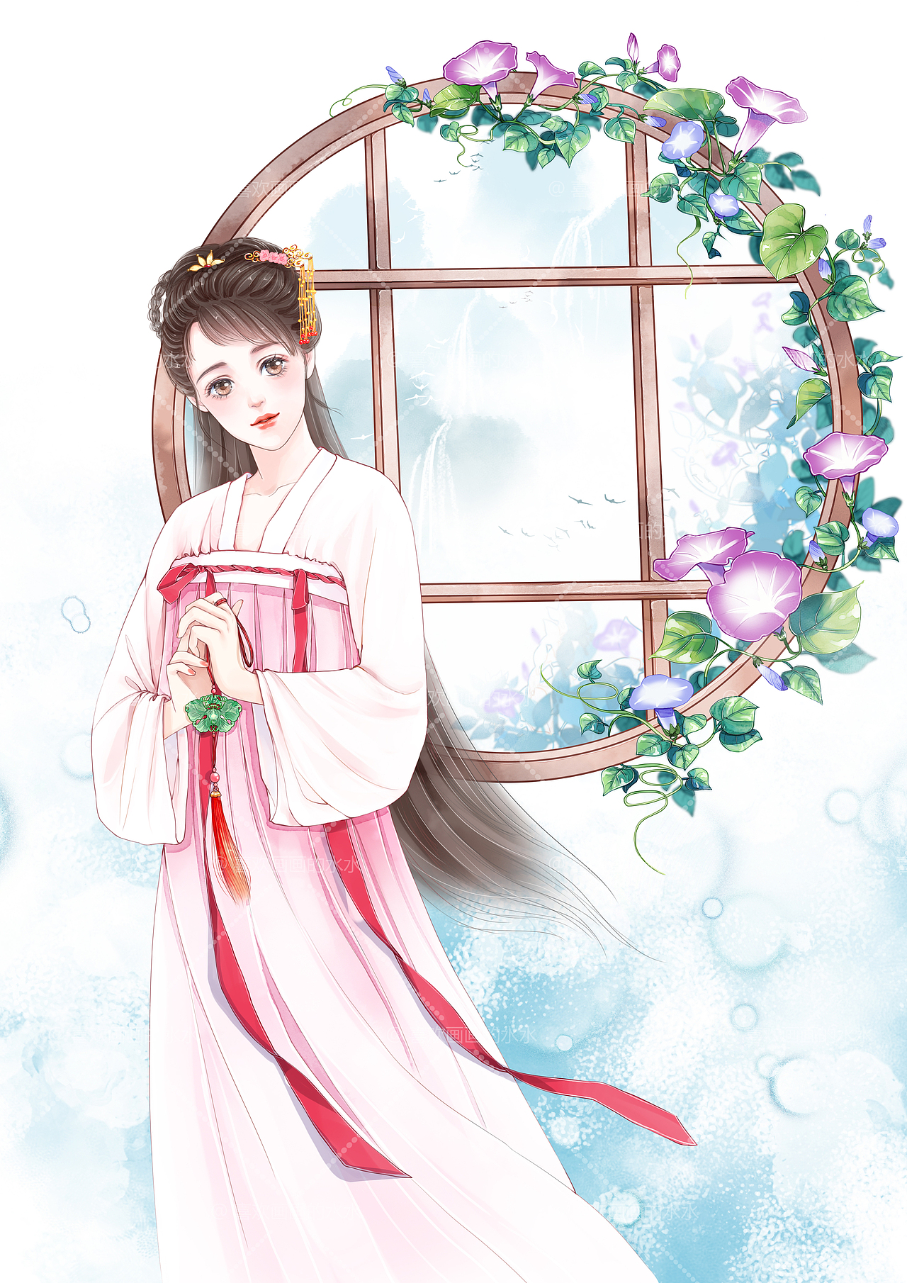 拿着玉佩的少女（图ZMjUyMjk0ODg0） - 创作习作 - 站酷设计师水水插画原创素材 - 站酷ZCOOL
