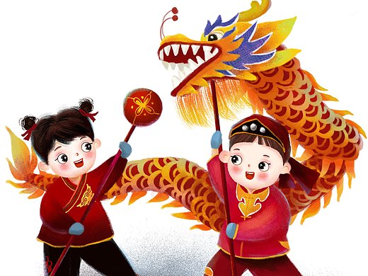春节福娃舞龙插画-儿童插画260001年前春节福娃舞狮插画-儿童插画7