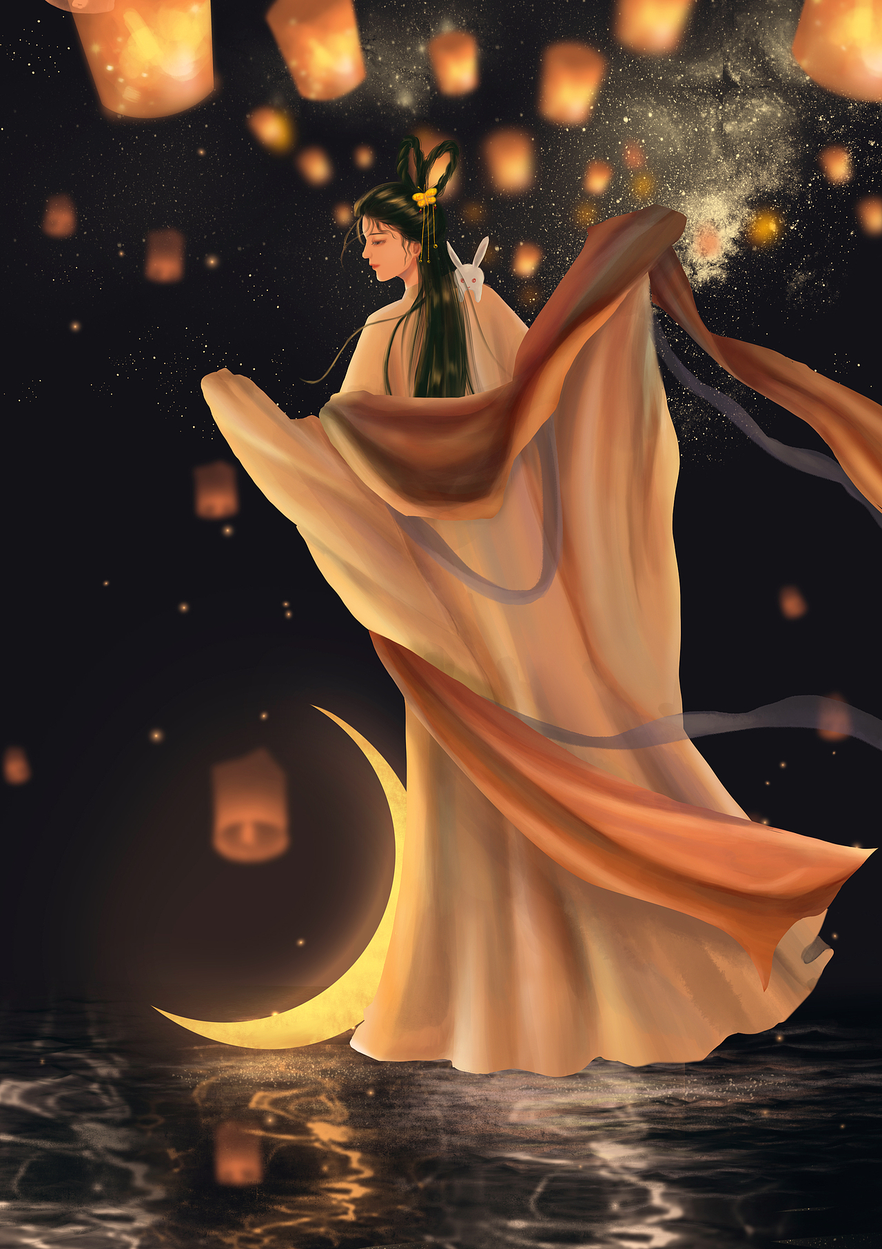 古风插画汉服美人 (中秋节)