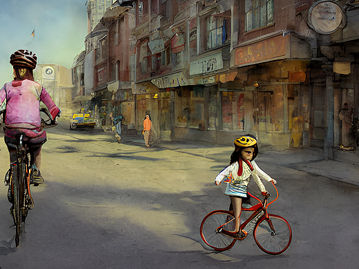 #AI创作实验室#平常的阳光温暖的色调，宽阔的公路加上