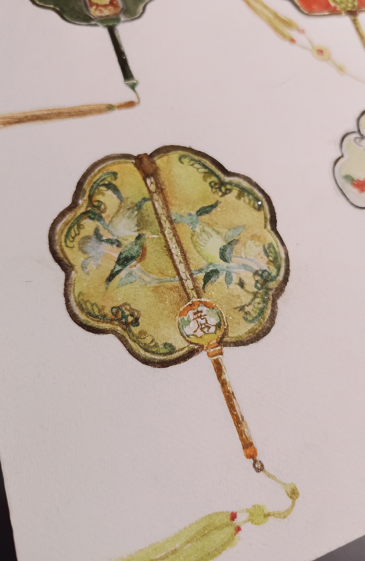 故宫珍藏团扇 水彩