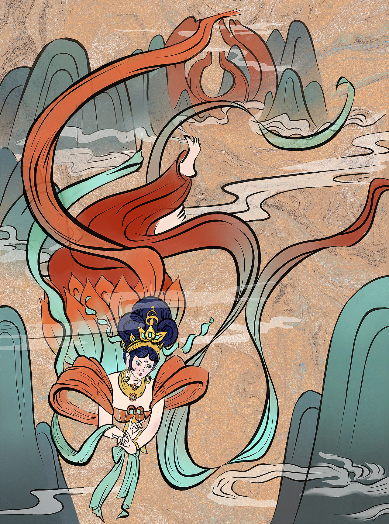 以红与绿为主要颜色的灵感也来自于敦煌壁画