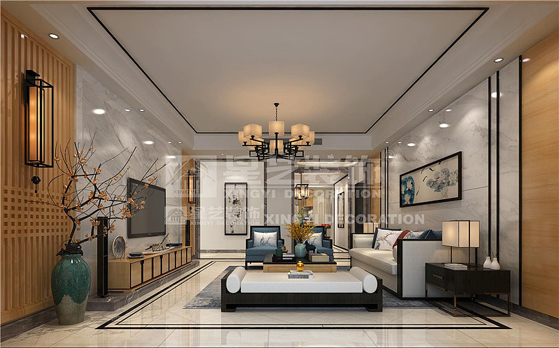老公花了2万看重的现代中式风格设计效果图!