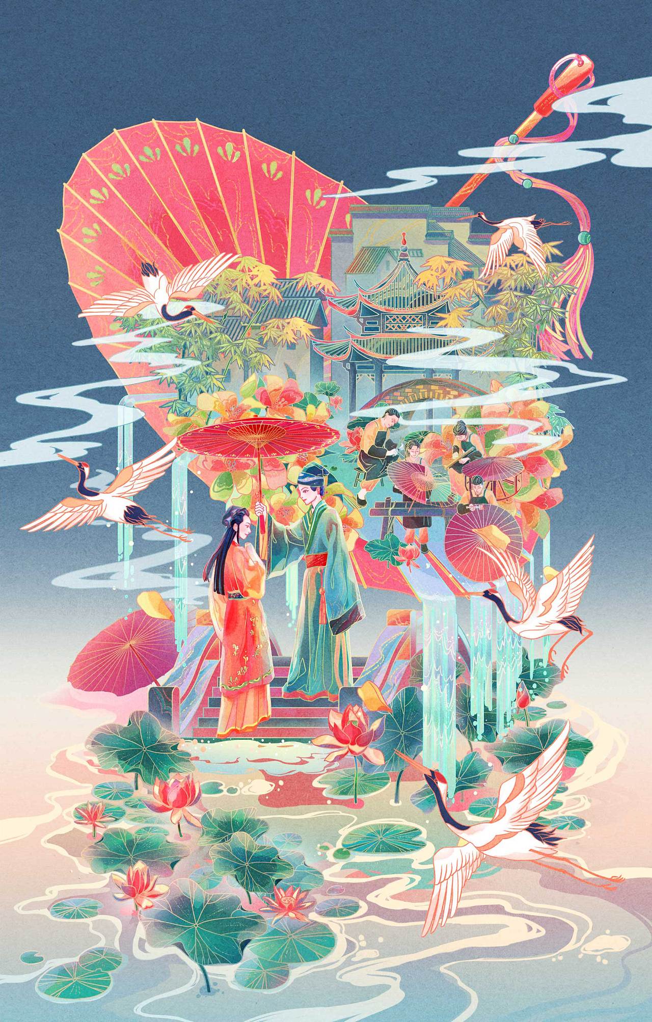 国风国潮插画-美食成都火锅主题及非遗油纸伞主题|插画|商业插画|知之