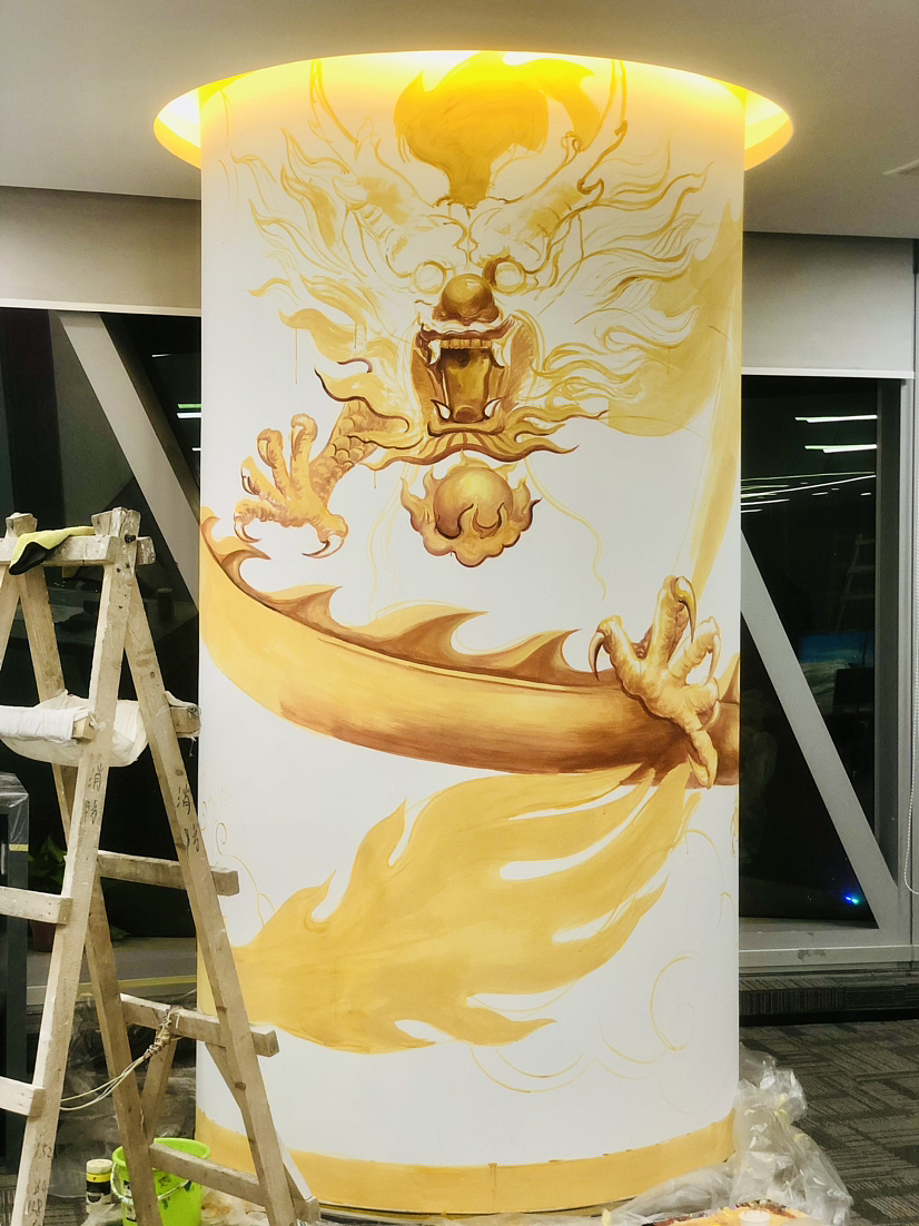 为公司大厅柱子墙绘盘龙是个什么体验（图ZMzI3NzAyMjI4） - 其他手工艺 - 站酷设计师马良艺术原创素材 - 站酷ZCOOL