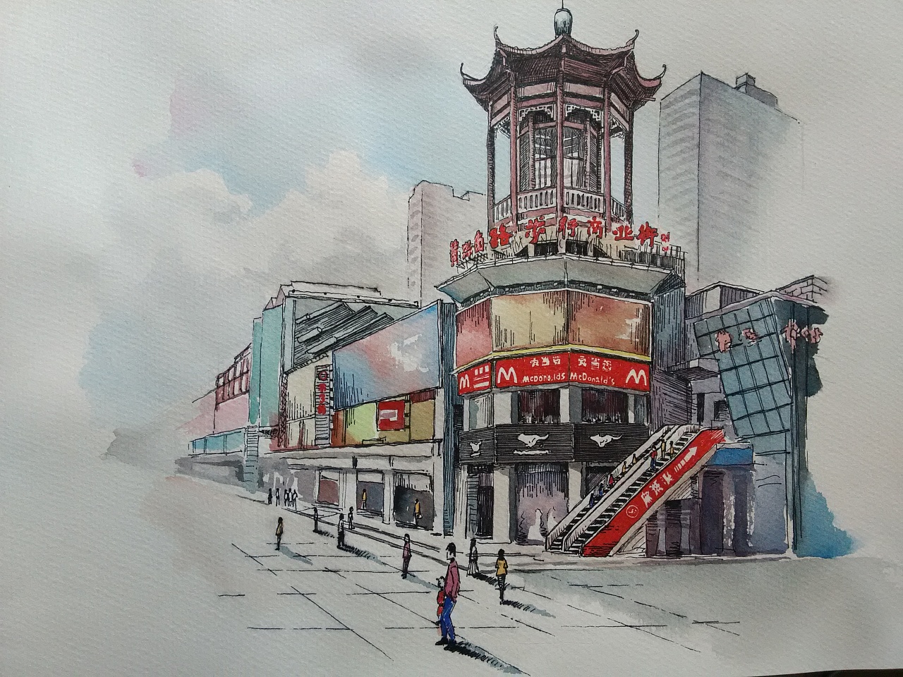 惠州步行街简笔画图片