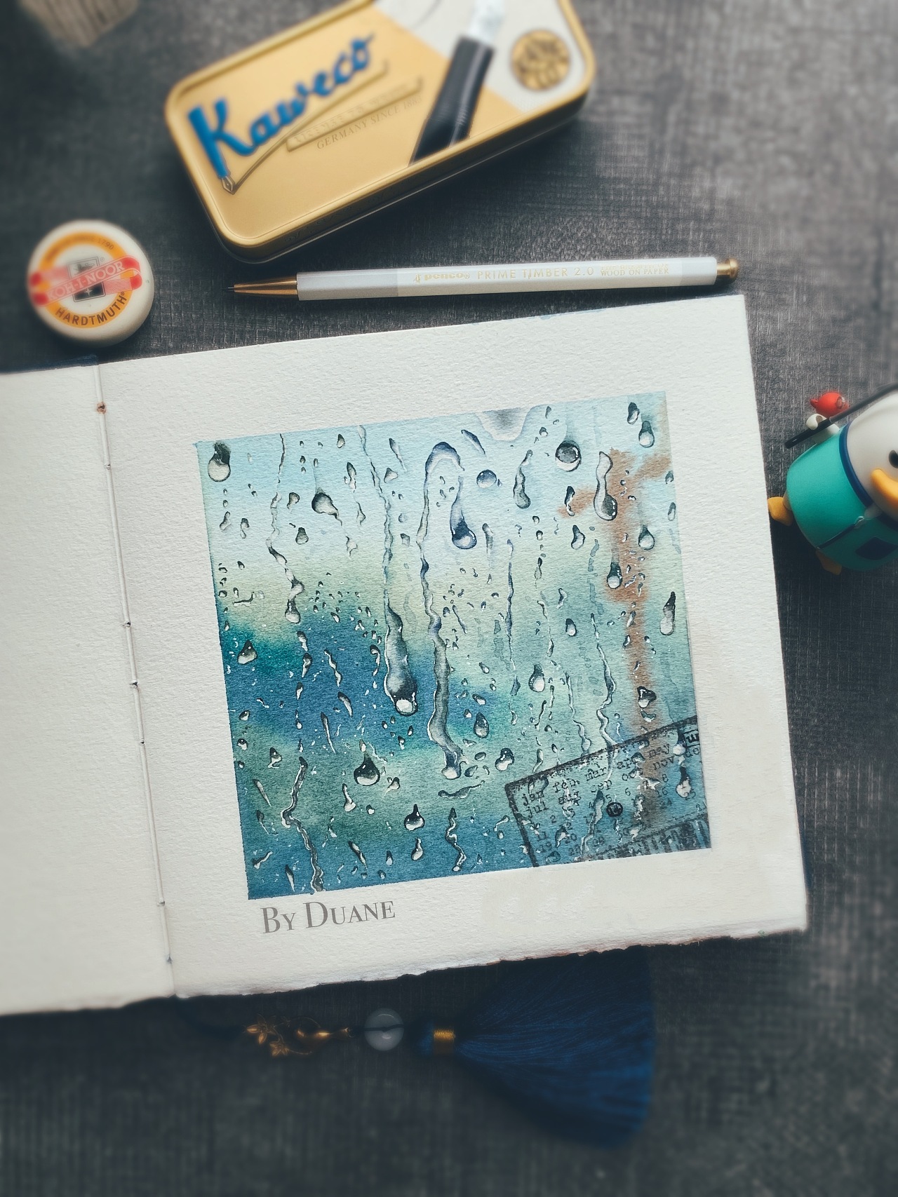 原创水彩——雨天的玻璃窗