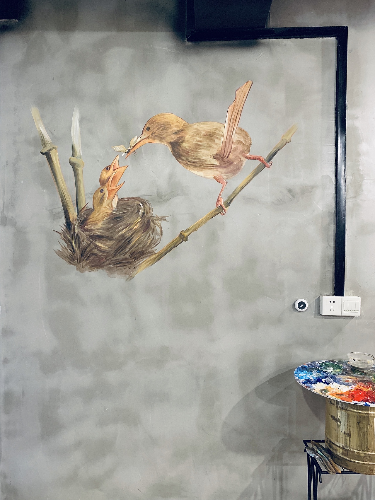 鸽子餐厅墙体彩绘_堇墨墙绘-站酷zcool
