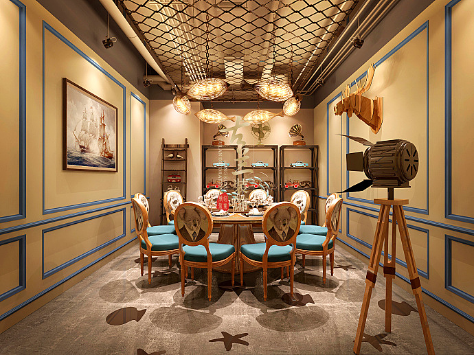 成都专业海鲜自助餐厅装修设计|成都餐厅装修-蓝贝蒸汽海鲜餐厅