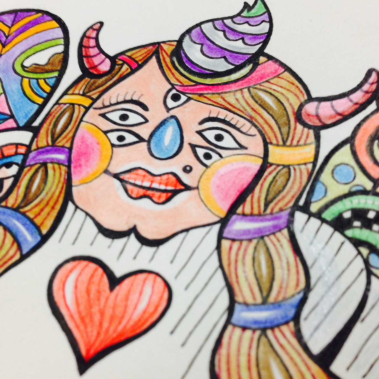 手绘插画涂鸦——红心扑克老二