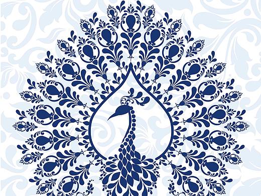 青花瓷孔雀、白玉孔雀