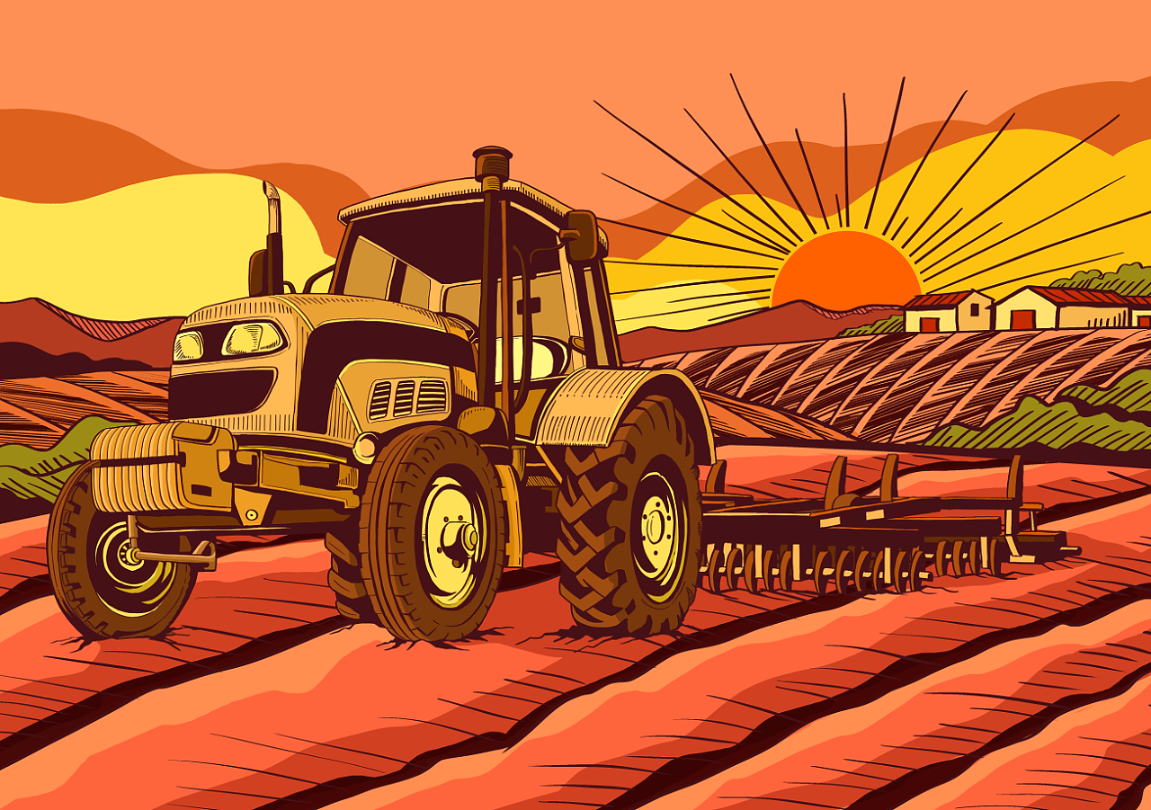 拖拉机耕地卡通图片