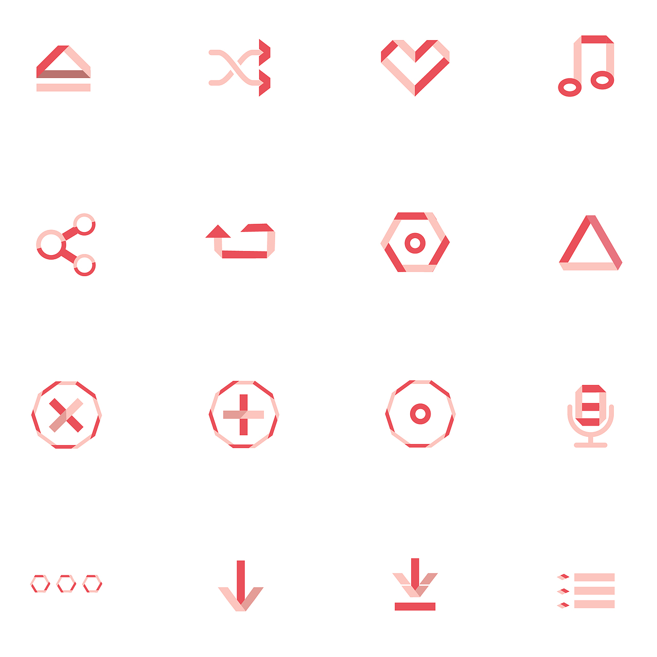 古典音乐app应用,界面icon,采用折纸手法,搭配红粉双色,体现时尚感。