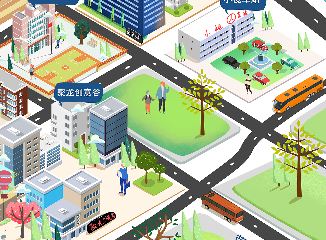 中山小榄镇手绘地图