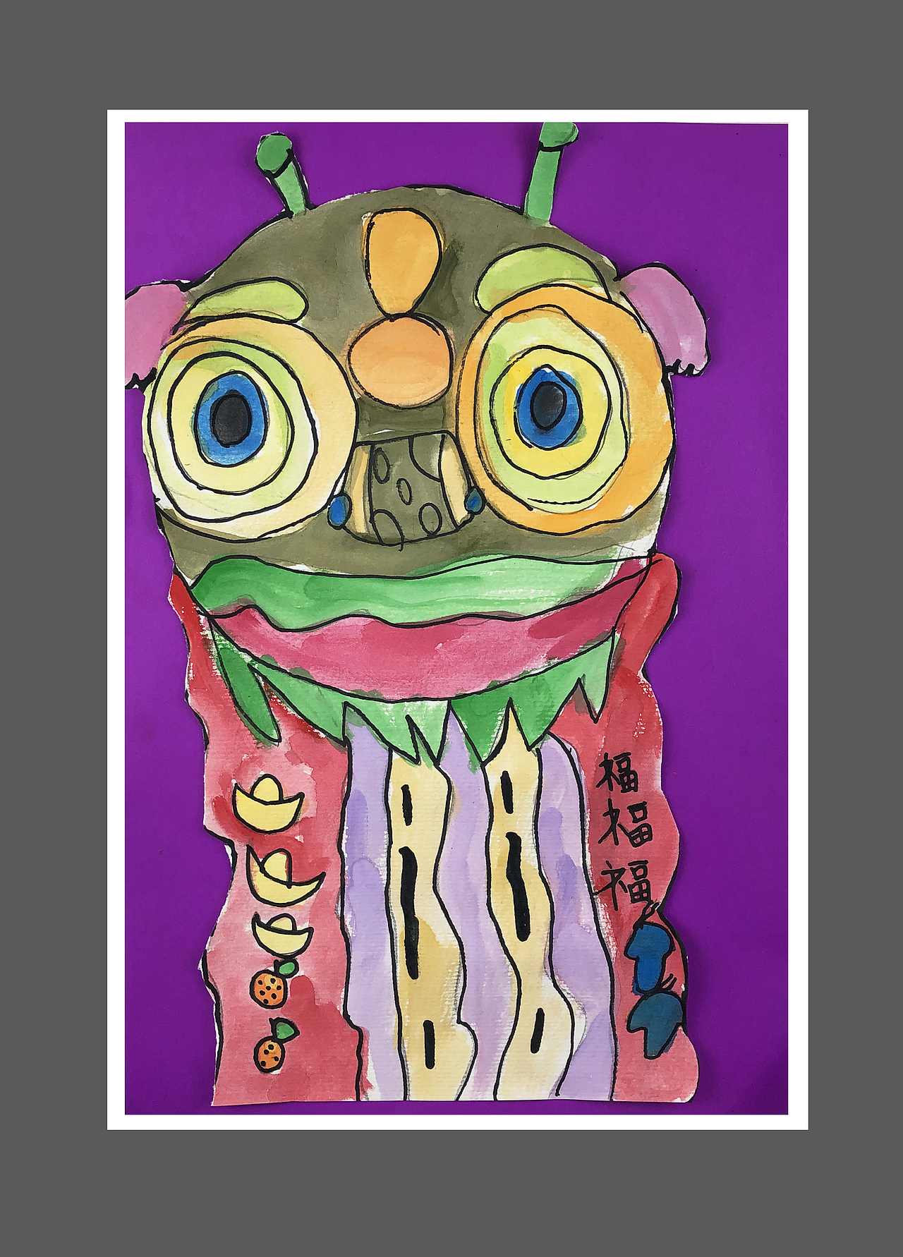原创儿童水彩画-《年味狮子》（图ZMjYwNDgxMjI4） - 绘画 - 站酷设计师豆精老师原创素材 - 站酷ZCOOL