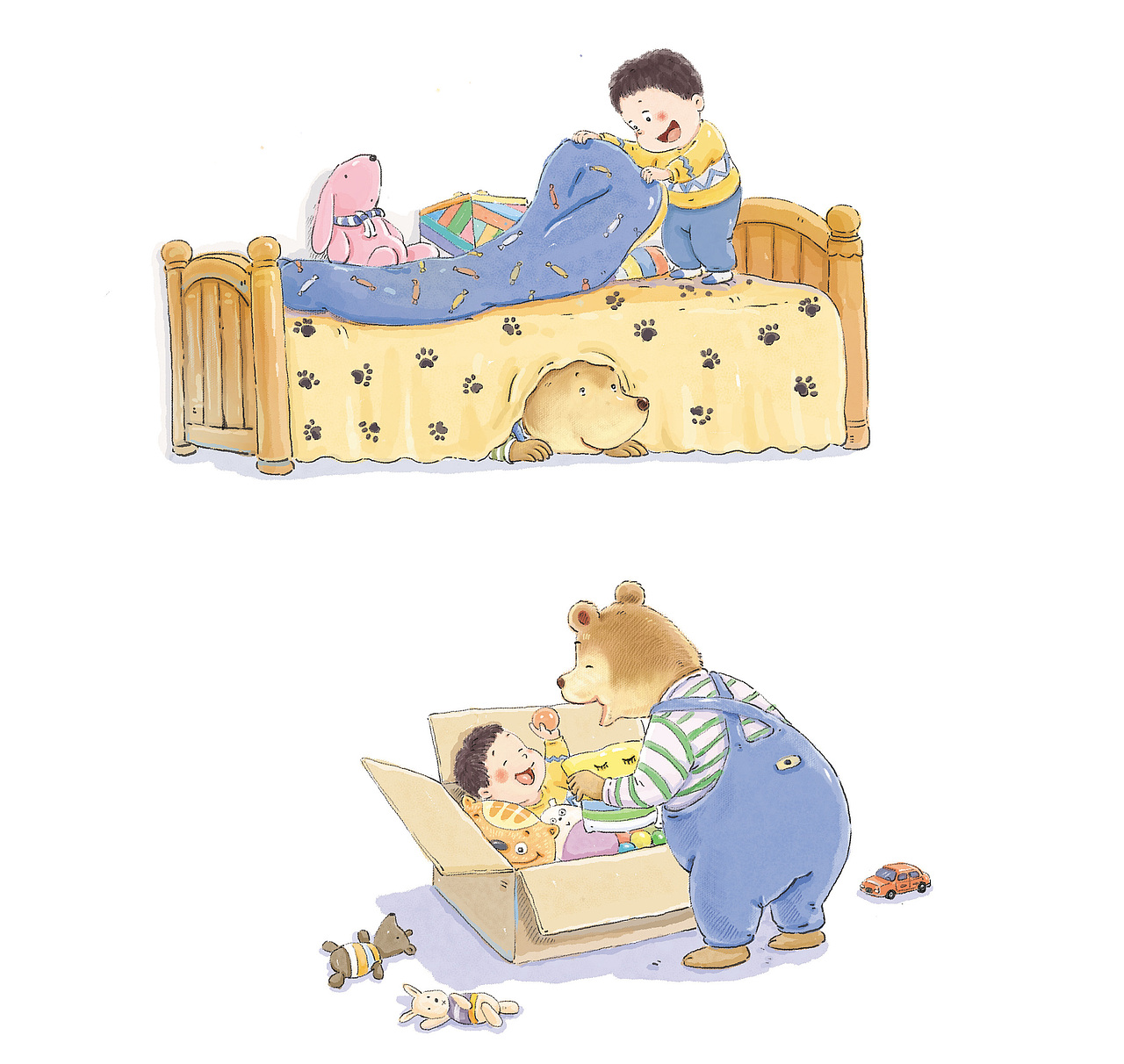 棕熊既幽默又风趣,它跟阿力玩起了捉迷藏,阿力开心得不得了.