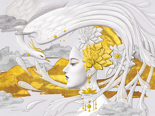 PS模拟浮雕画《千里江山》