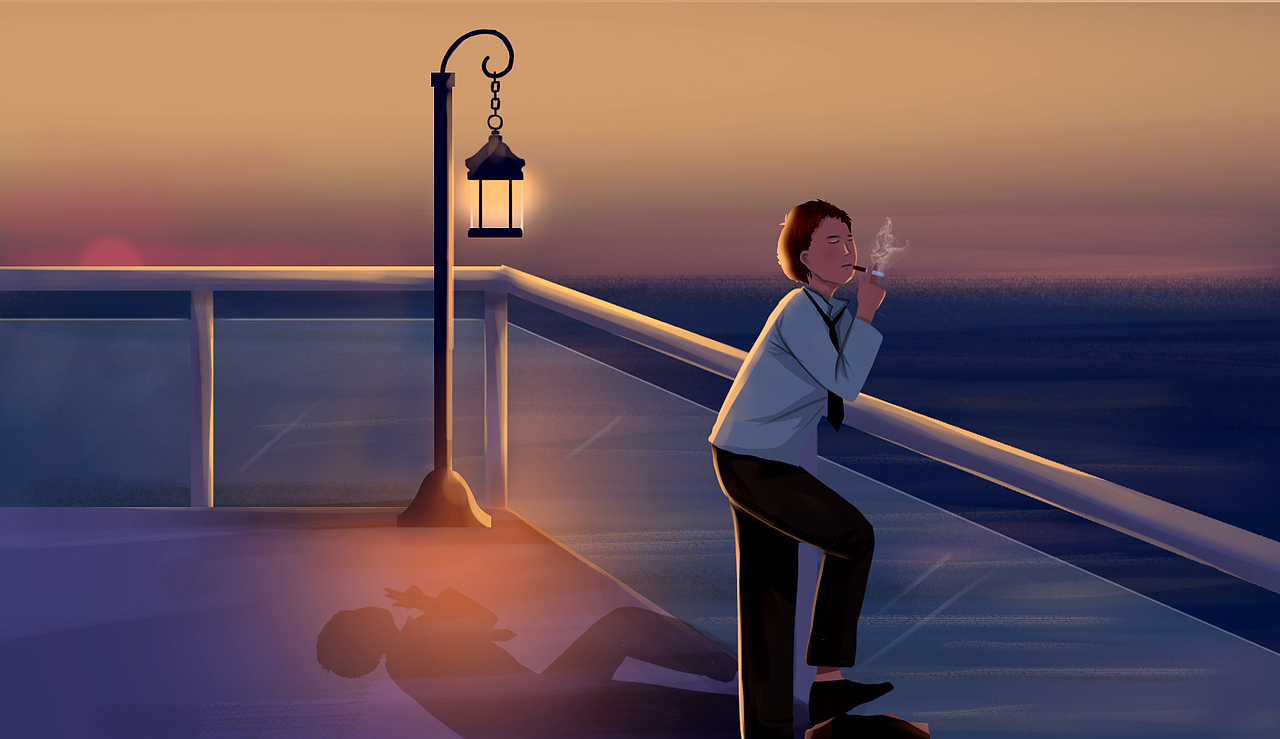 穿西装的成年男人夜里无声的崩溃