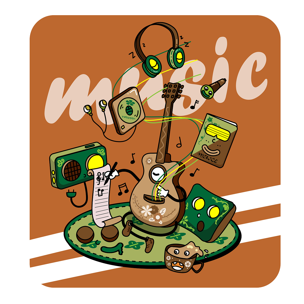 商业插画/复古的音乐吉他