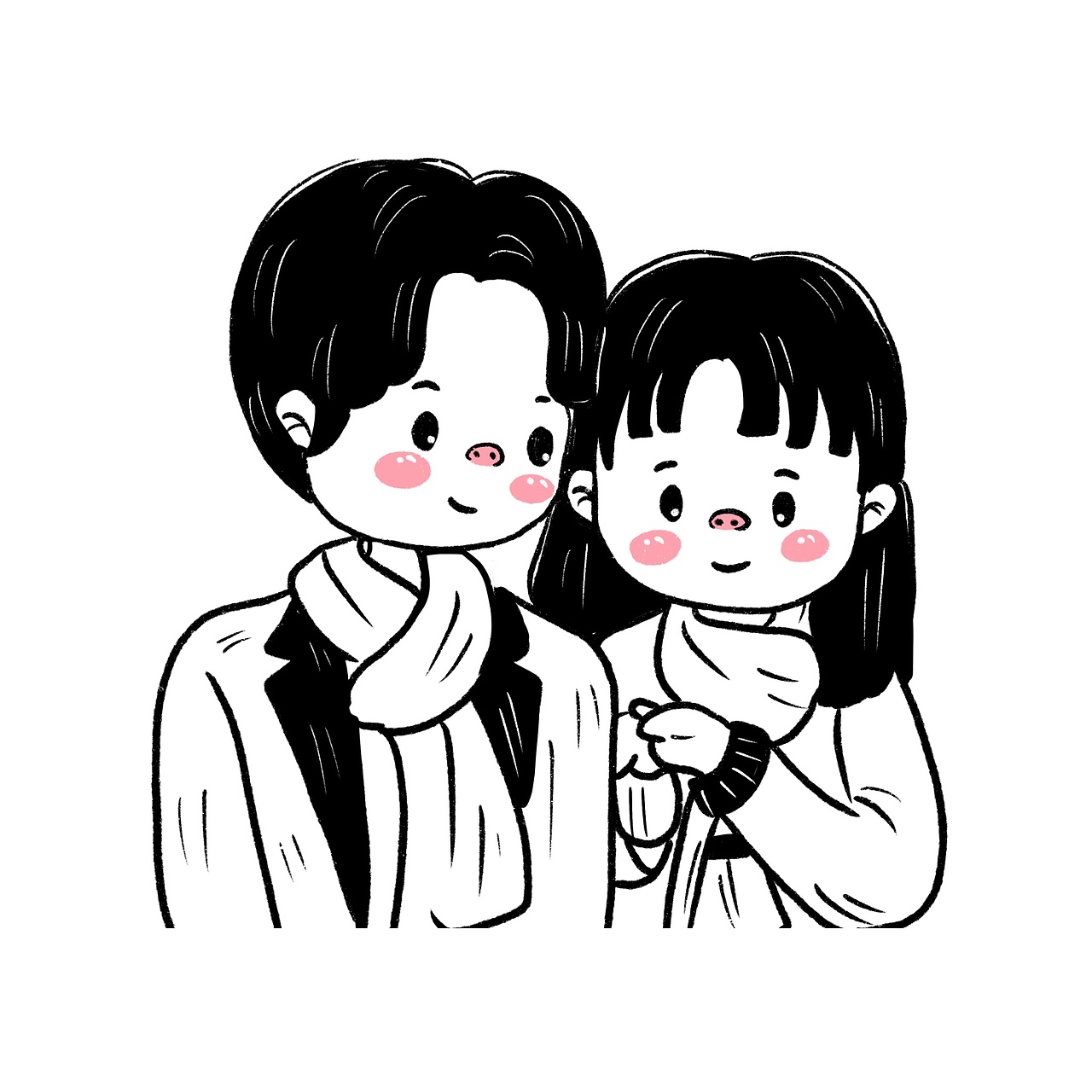 黑白情侣头像可爱|插画|创作习作|花栀子吖_原创作品-站酷zcool