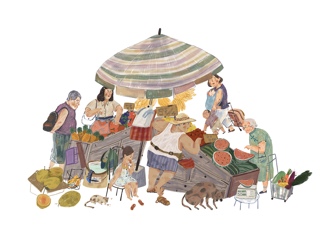 夏天的水果摊（图ZMjAwNzIzOTQw） - 创作习作 - 站酷设计师六一kaki原创素材 - 站酷ZCOOL