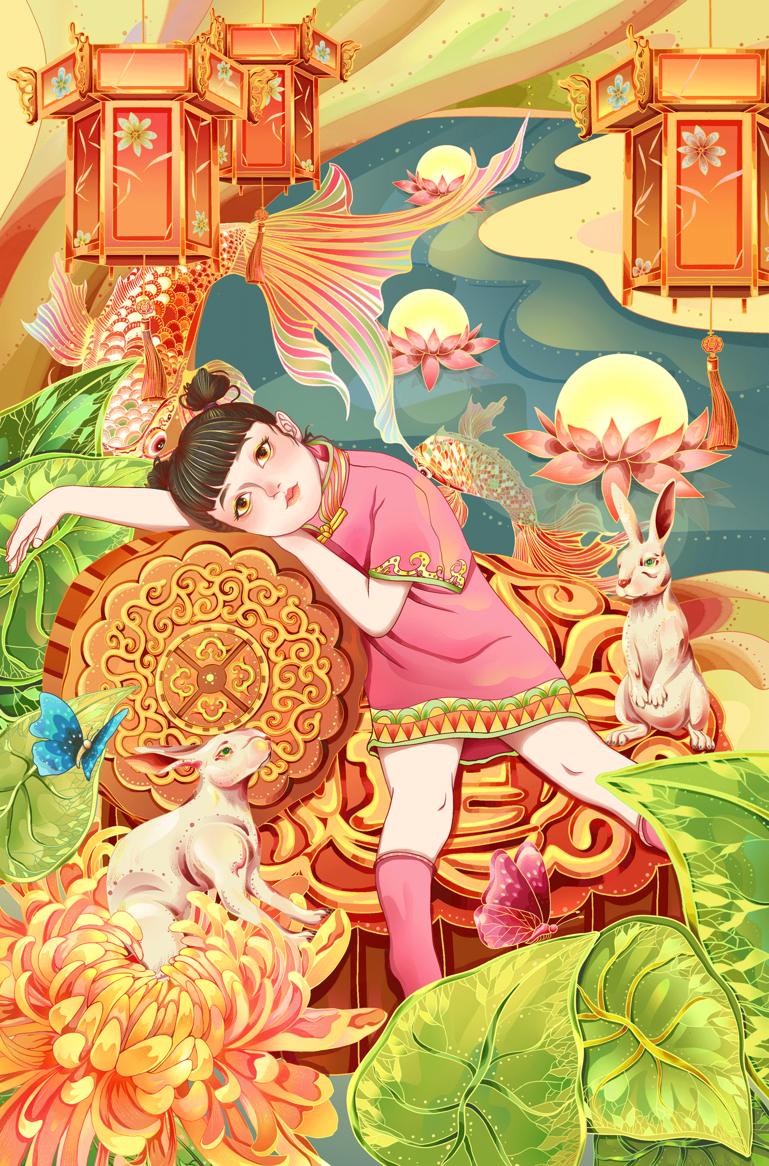 国潮插画：中秋佳节插画创作分享（图ZMjY4MTczOTQ4） - 商业插画 - 站酷设计师YI只喵miao原创素材 - 站酷ZCOOL