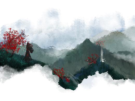 陈情令魏无羡肖战古风山水画