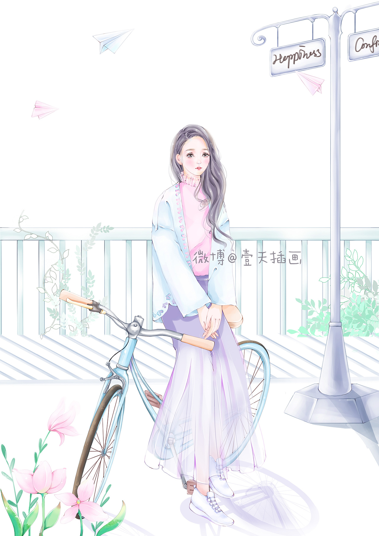 自行车🚲少女（图ZMTc1MTA1NjI0） - 商业插画 - 站酷设计师插画师壹天原创素材 - 站酷ZCOOL