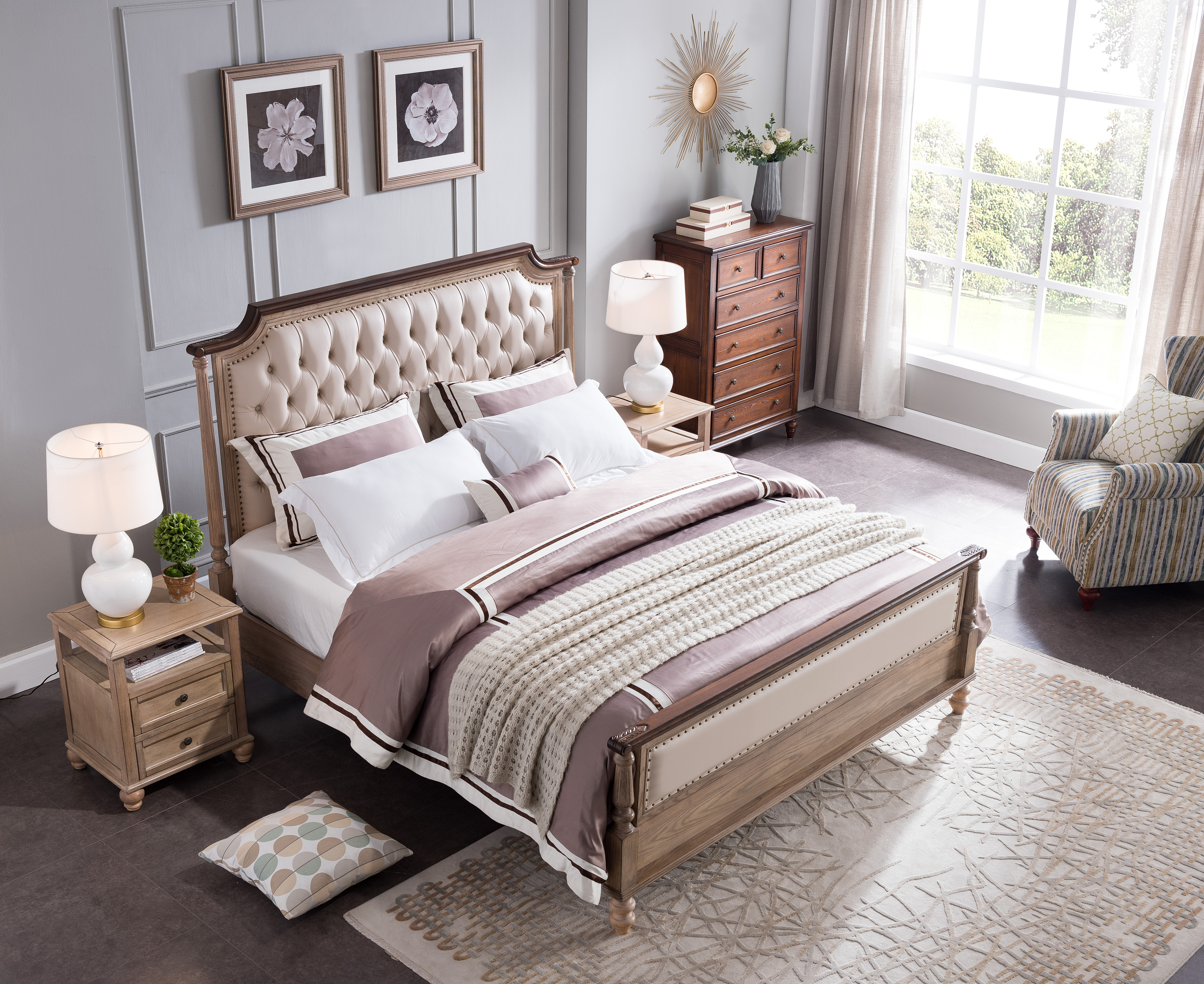 美式乡村实木床设计