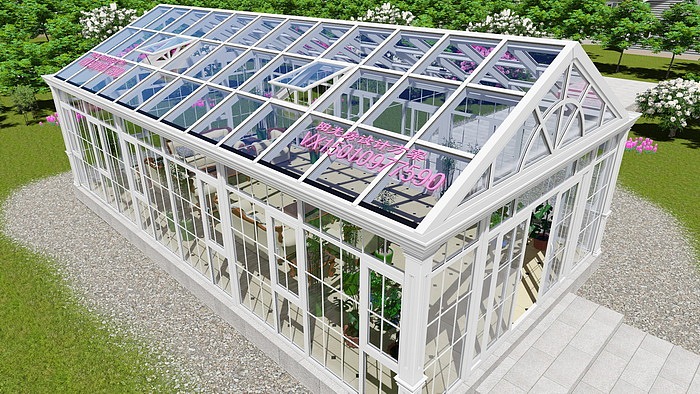 欧式纯白色人字顶阳光房设计效果图s1411