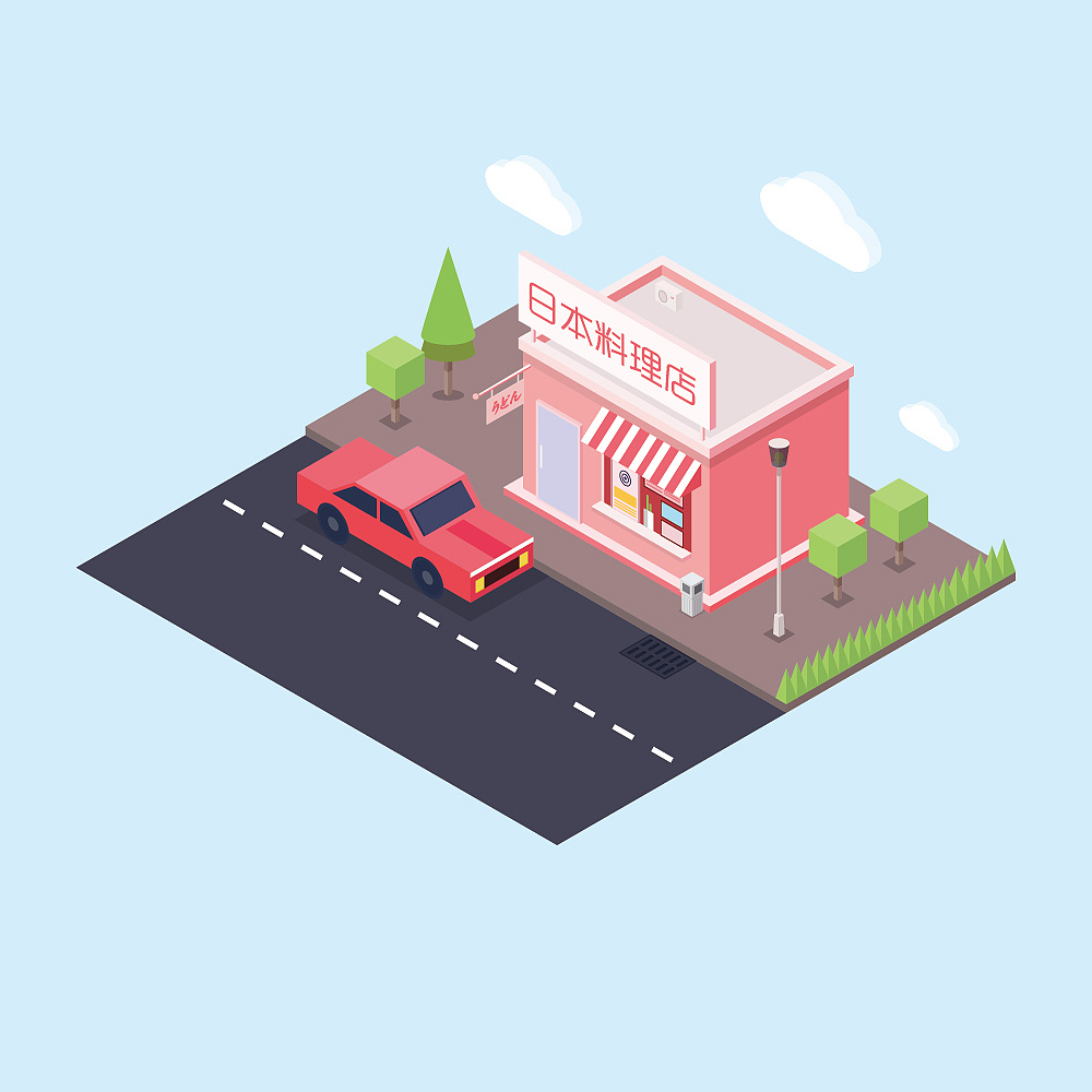 2.5d正交透视ui街景插画