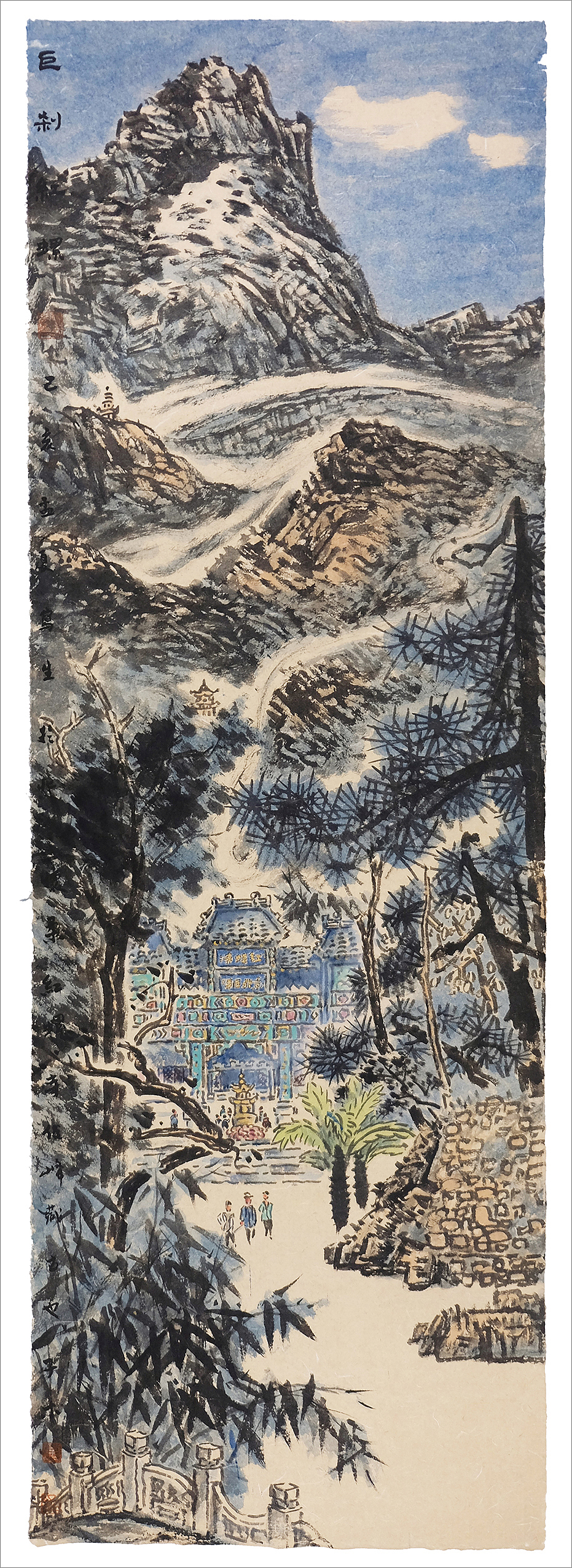 子木写生作品《巨刹红螺寺》水墨纸本 60x180cm 2019