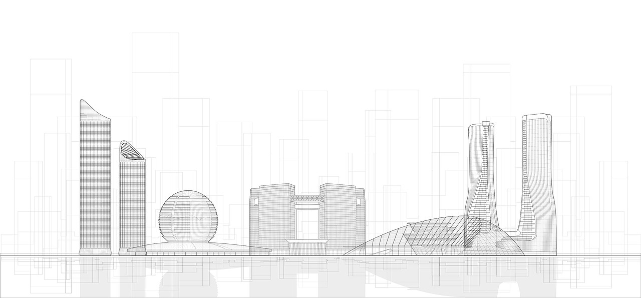 杭州钱江新城天际线矢量插画