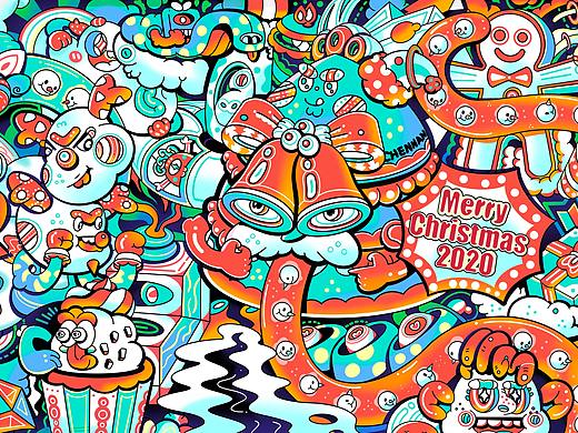 圣诞快乐，牛年大吉，海底世界三个主题插画