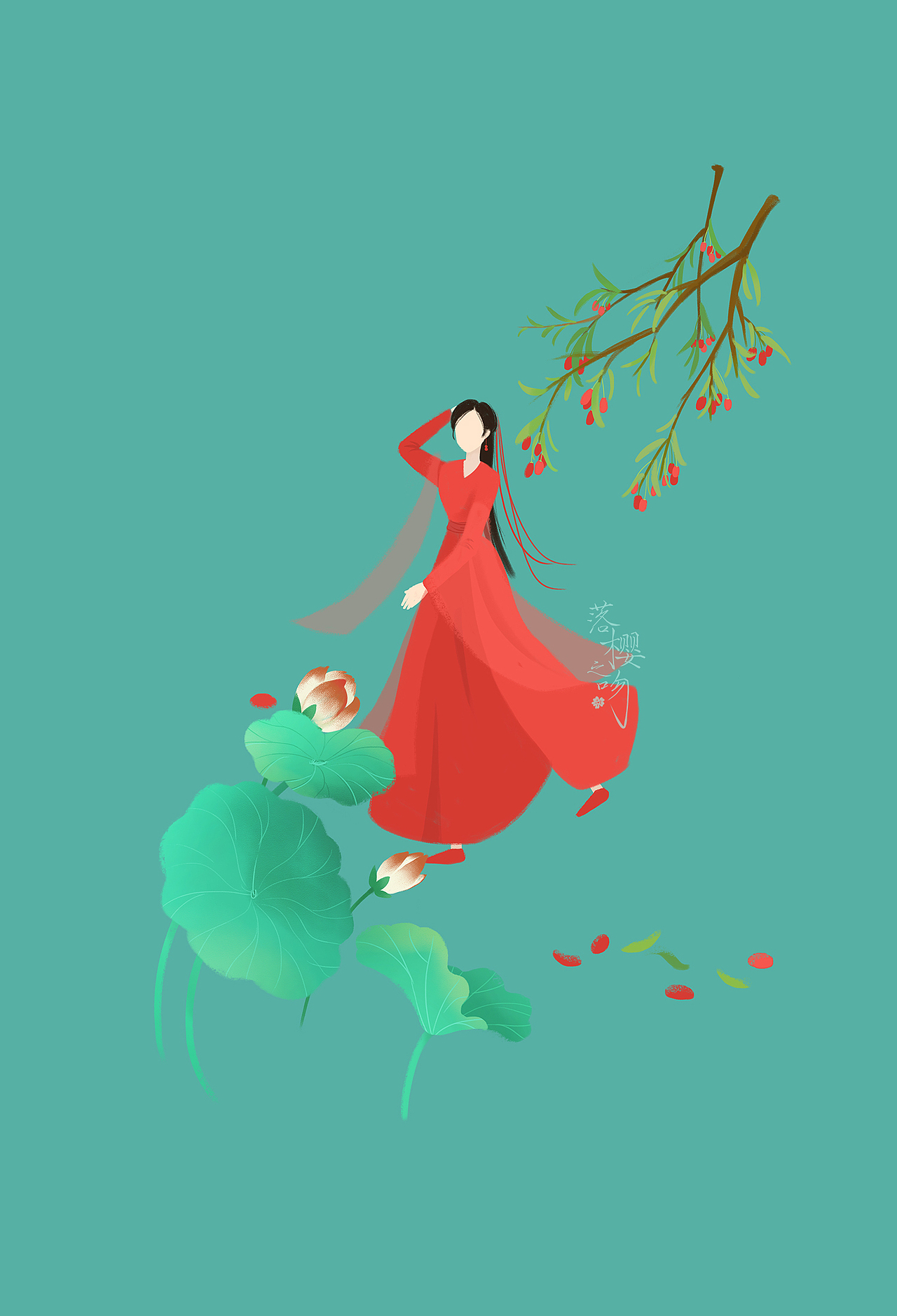 古风小清新无脸人系列插画