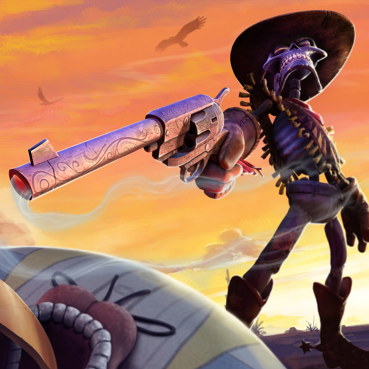 西部牛仔波洛领带骷髅僵尸木偶峡谷快神枪手左轮射击