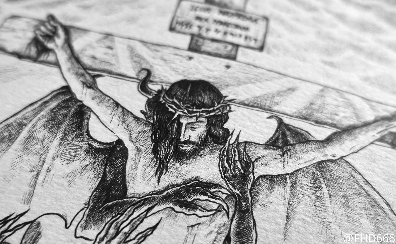 手绘耶稣受难耶稣十字架免抠png透明素材图片_装饰图案_设计元素-图行天下素材网